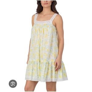 Eileen West White Yellow Lemon Print Cotton Nightgown Women’s Sz S Sleepwear